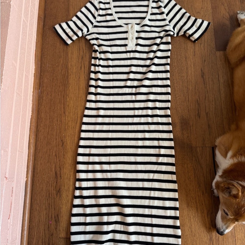 Ganni Black and White Striped Midi Dress - Picture 2 of 4